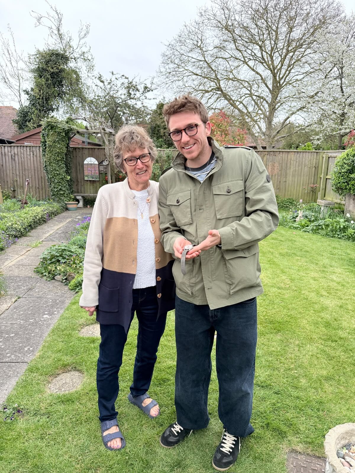 The founder and his Nana in the garden